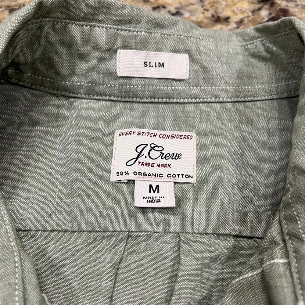 J. Crew Slim Fit Organic Cotton Button Down Shirt Mens M Sage Green Long‎ Sleeve